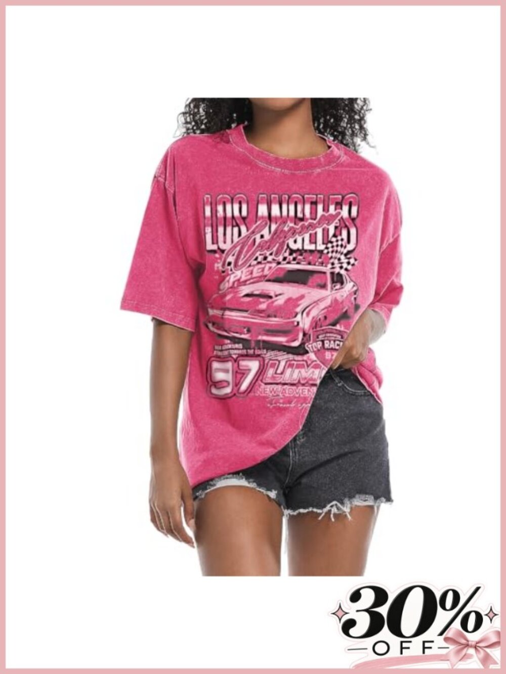 Oversized Graphic Tee Women Baggy Streetwear Preppy Race Car Checkered Flag
